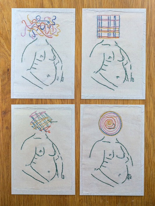 4 x Losing my head postcards